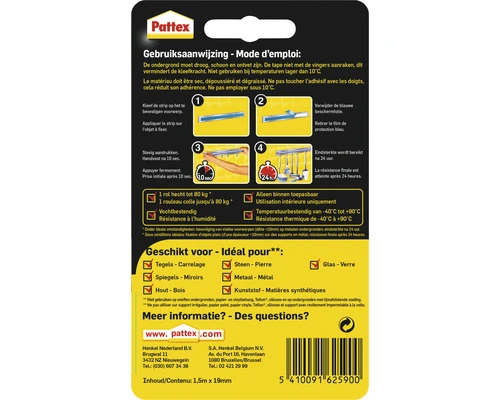 PATTEX Supermontage Tape Binnen En Buiten 1,5 M 4 PATTEX Supermontage Tape Binnen En Buiten 1,5 M - Afbeelding 2