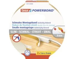 TESA Powerbond Montagetape Smal Dubbelzijdig Klevend Wit 5 M X 9 Mm 2 Stuks