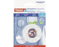 TESA Montageband Dubbelzijdig Klevend Waterproof Wit 1,5 M X 19 Mm