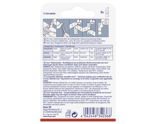 TESA Powerstrips Klevende Strips Voor Tegels & Metaal 2 Kg 9 Stuks 9 TESA Powerstrips Klevende Strips Voor Tegels & Metaal 2 Kg 9 Stuks - Afbeelding 7