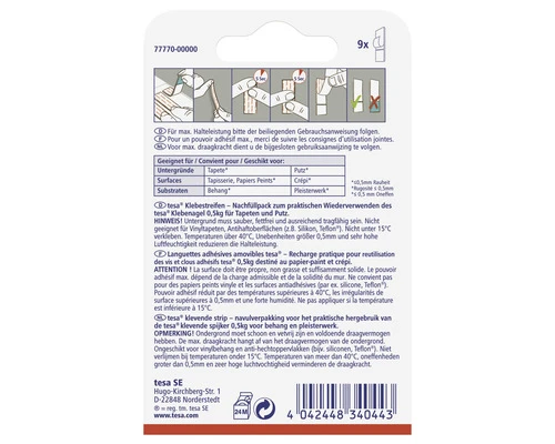 TESA Powerstrips Klevende Strips Voor Behang & Pleisterwerk 0,5 Kg 9 Stuks 10 TESA Powerstrips Klevende Strips Voor Behang & Pleisterwerk 0,5 Kg 9 Stuks - Afbeelding 8