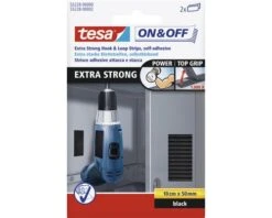 TESA On & Off Klittenbandstrips Zelfklevend Extra Strong Zwart 10 Cm X 50 Mm 2 Stuks