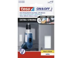TESA On & Off Klittenbandstrips Zelfklevend Extra Strong Wit 10 Cm X 50 Mm 2 Stuks